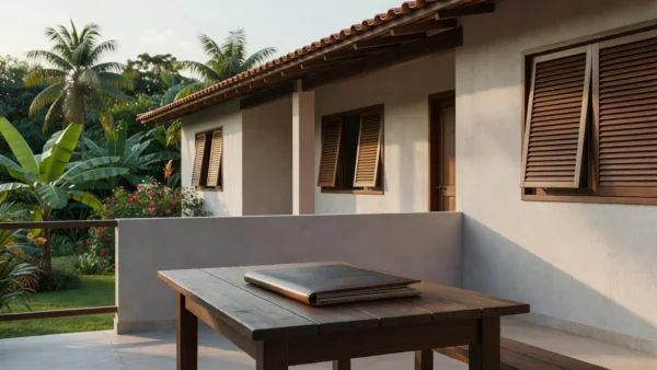 Casa brasileira com pasta de documentos representando sigilo de preço na captação imobiliária