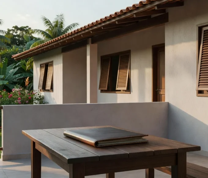 Casa brasileira com pasta de documentos representando sigilo de preço na captação imobiliária