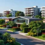 Condomínio residencial brasileiro moderno representando mercado imobiliário e captação pós-venda
