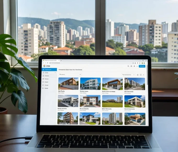 Tela de CRM imobiliário com filtros automáticos para imóveis compatíveis no Brasil