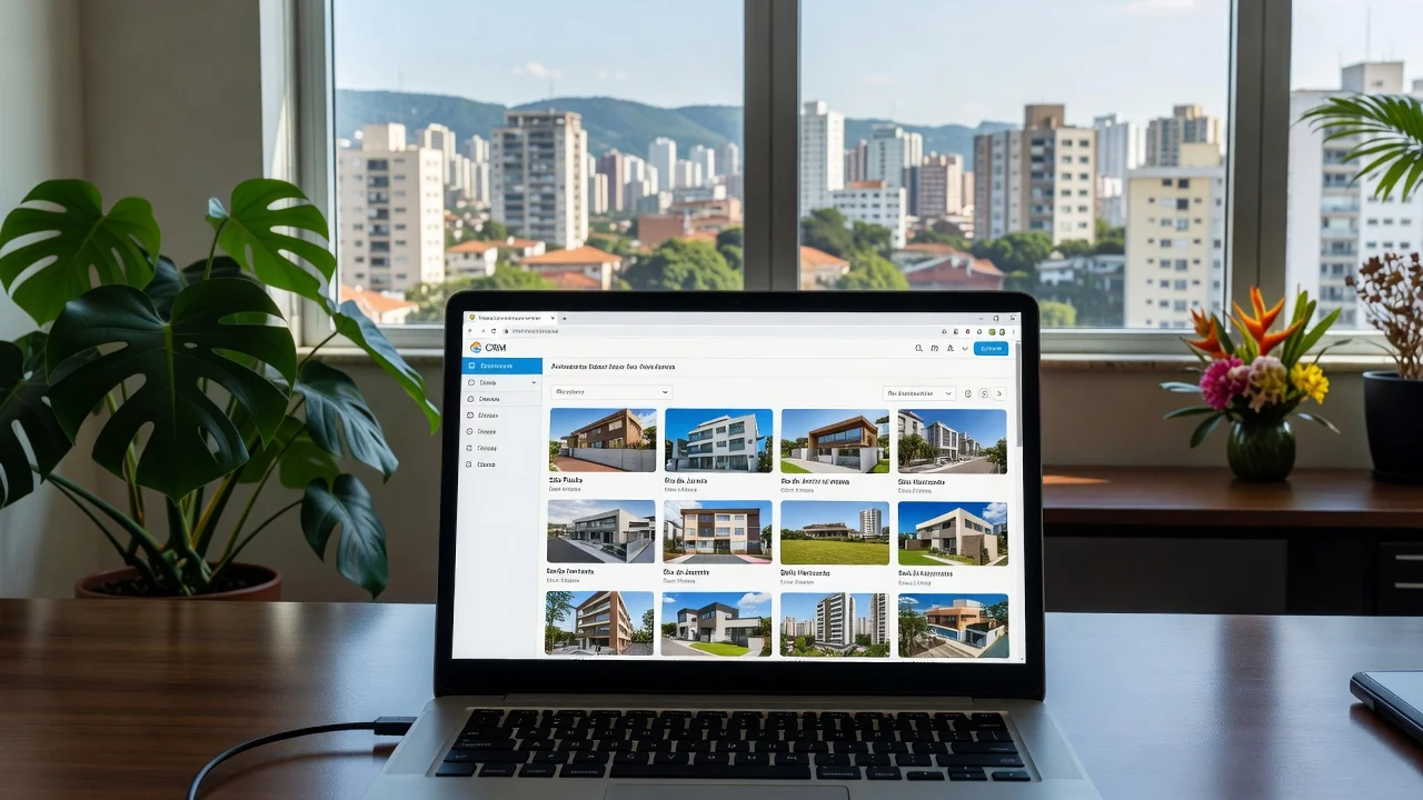 Tela de CRM imobiliário com filtros automáticos para imóveis compatíveis no Brasil