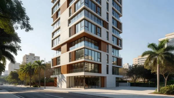 Edifício moderno de arquitetura exclusiva para mercado imobiliário no Brasil