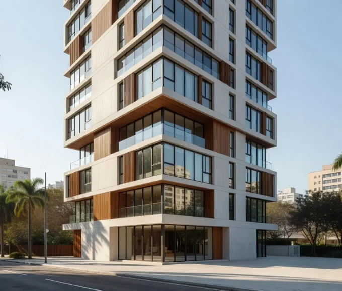 Edifício moderno de arquitetura exclusiva para mercado imobiliário no Brasil