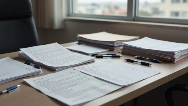 Documentos e checklists de contratos de intermediação imobiliária sobre mesa de escritório