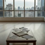 Apartamento vazio com anotações de feedback de visitas no mercado imobiliário