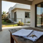 Casa brasileira com documentos de contrato imobiliário representando alinhamento de comissão e exclusividade
