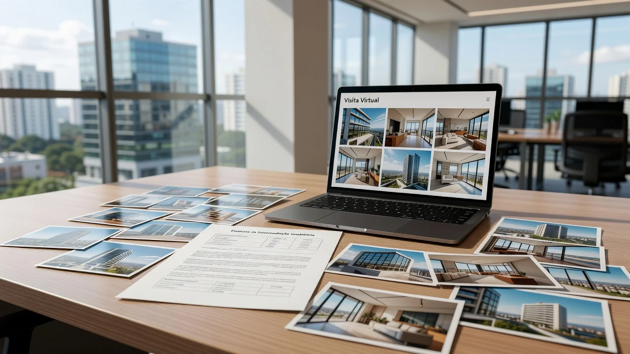 Contrato de intermediação imobiliária com visitas virtuais e fotos de imóveis no Brasil