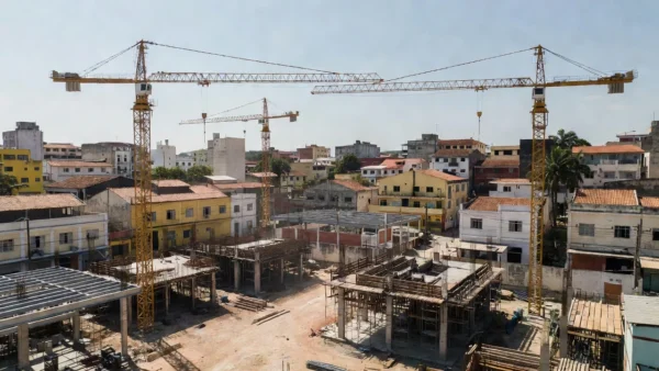 Canteiro de obras públicas em área urbana brasileira para captação imobiliária