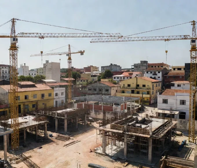 Canteiro de obras públicas em área urbana brasileira para captação imobiliária