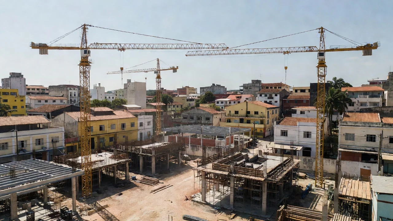 Canteiro de obras públicas em área urbana brasileira para captação imobiliária