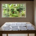 Documentos de exclusividade imobiliária sobre mesa em casa brasileira