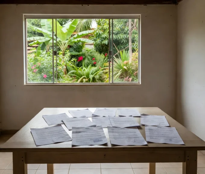 Documentos de exclusividade imobiliária sobre mesa em casa brasileira