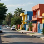 Rua residencial brasileira com casas modernas no mercado imobiliário