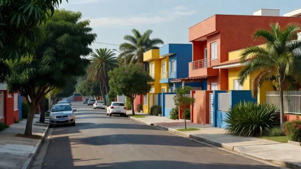 Rua residencial brasileira com casas modernas no mercado imobiliário