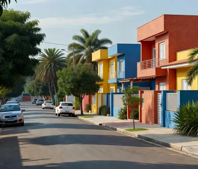 Rua residencial brasileira com casas modernas no mercado imobiliário