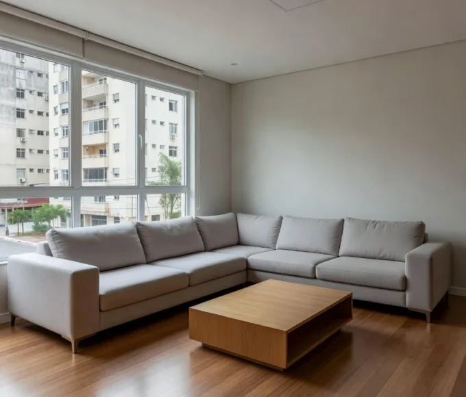 Apartamento residencial brasileiro durante visita de plantão imobiliário