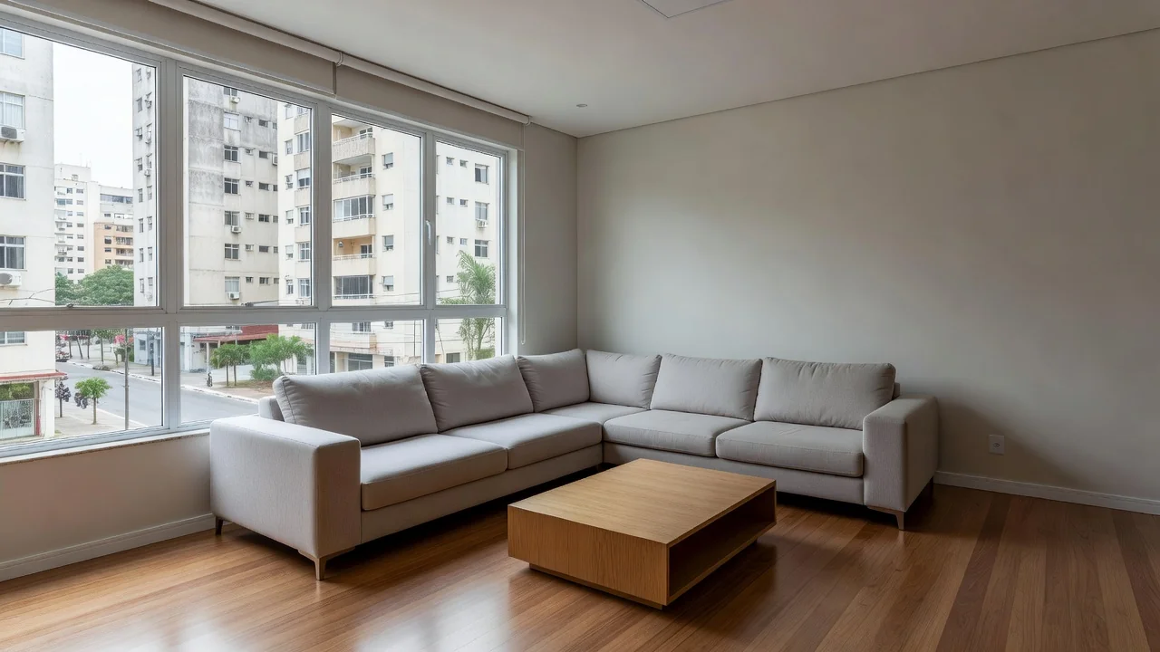 Apartamento residencial brasileiro durante visita de plantão imobiliário