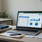 Planilha Google Sheets com dados de imóveis exclusivos em mesa de escritório imobiliário