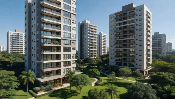 Condomínio residencial brasileiro moderno para mercado imobiliário e gestão de síndicos