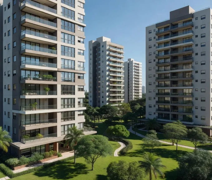 Condomínio residencial brasileiro moderno para mercado imobiliário e gestão de síndicos