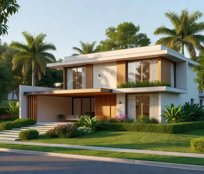 Fachada de casa residencial brasileira representando mercado imobiliário