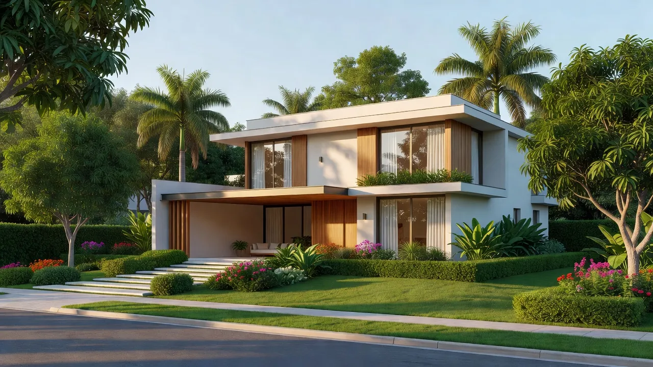 Fachada de casa residencial brasileira representando mercado imobiliário