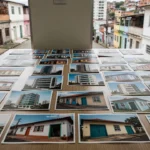 Escritório imobiliário com fotos de imóveis residenciais no Brasil
